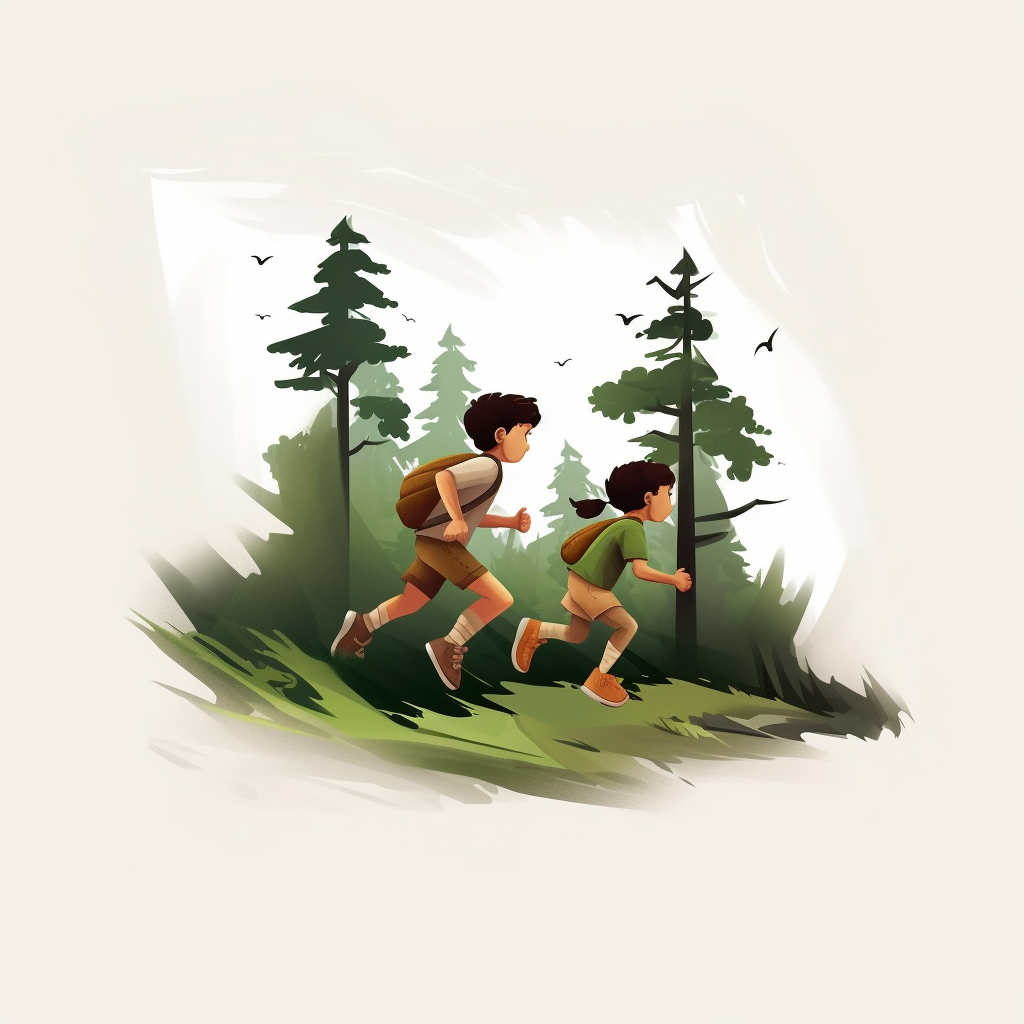 Three kids running through the woods