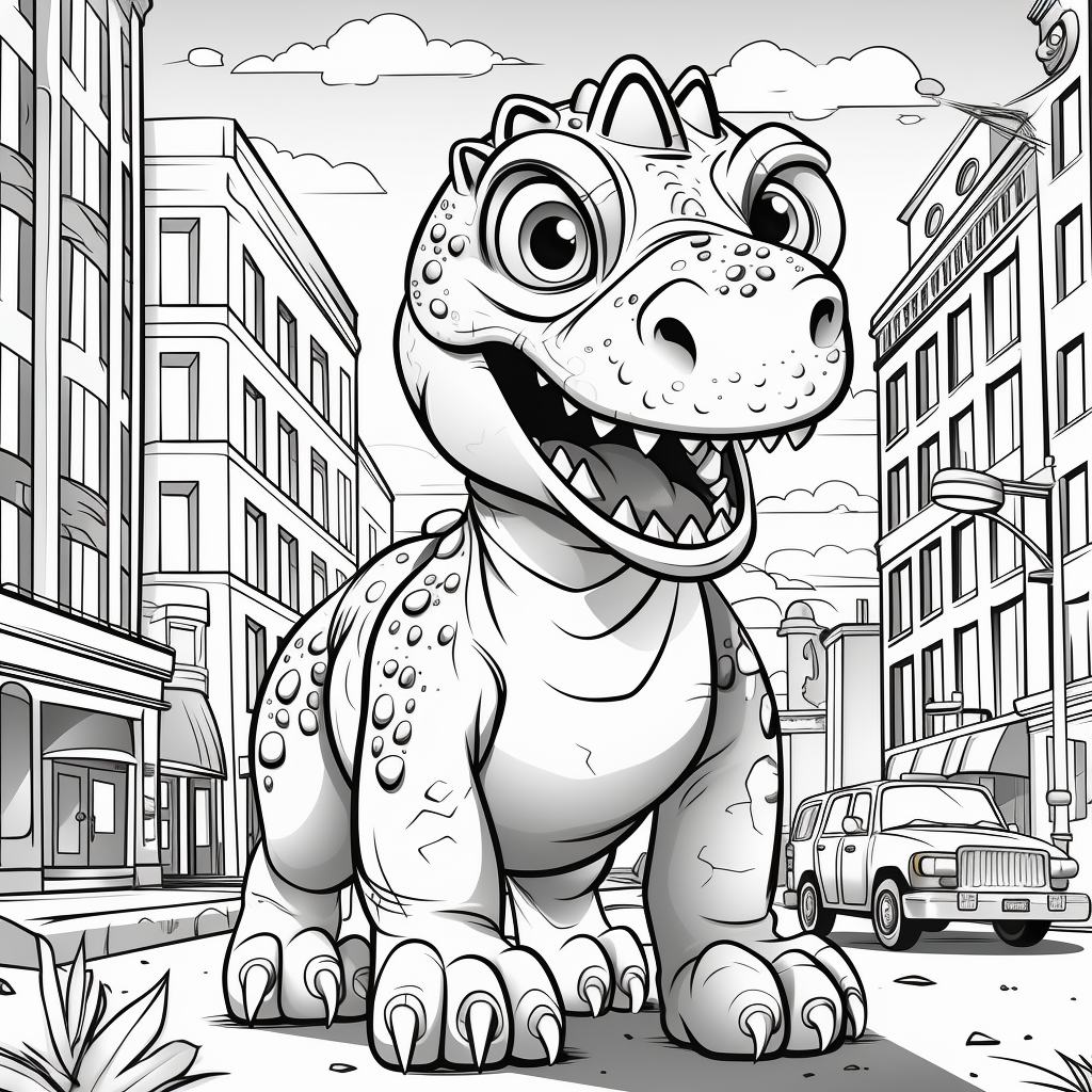 Cartoon T-Rex in City