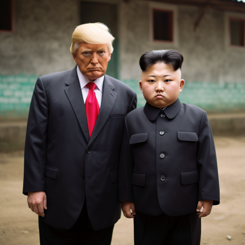 Two kids resembling Kim Jong Un and Donald Trump