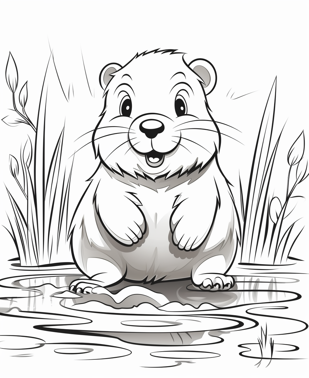 Adorable Beaver Cartoon Coloring Page