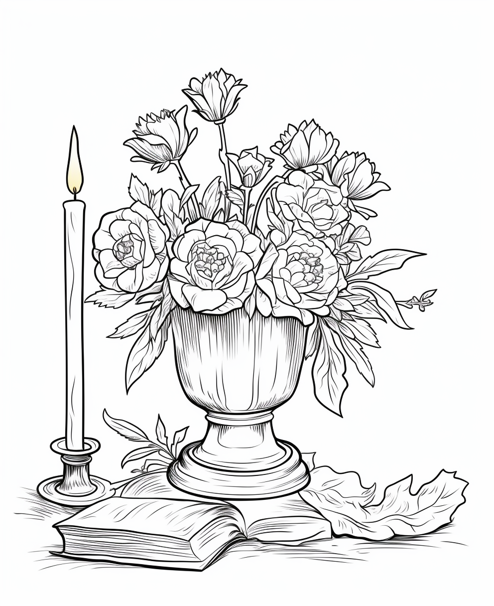 Coloring page with crown candle in bronze vase