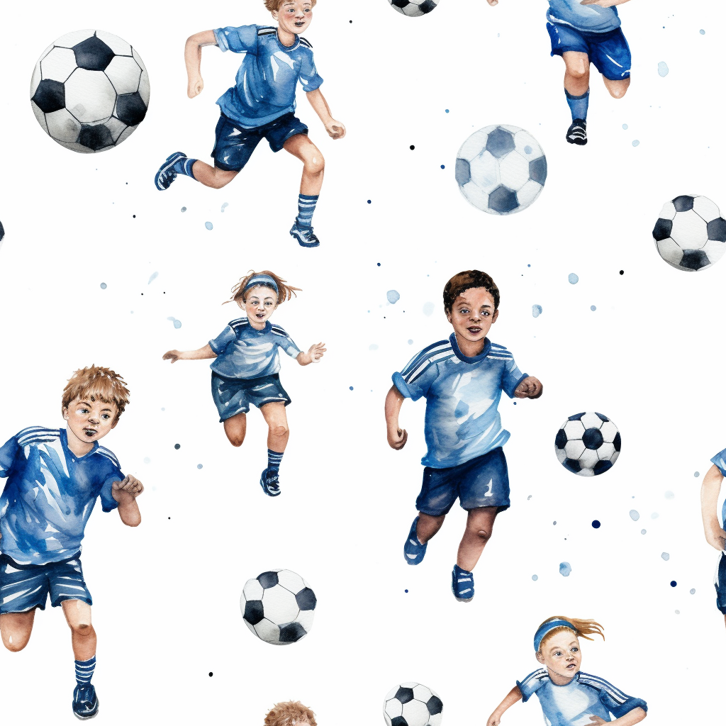 Hand-drawn kids playing football