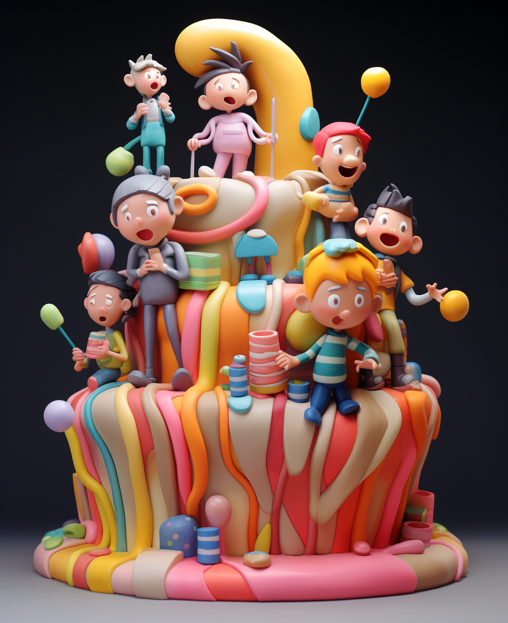 Kids sculpture cake cartoon illustration