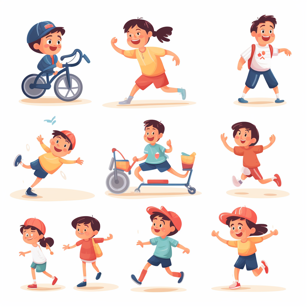 Cartoon of Kids Engaging in Physical Activity