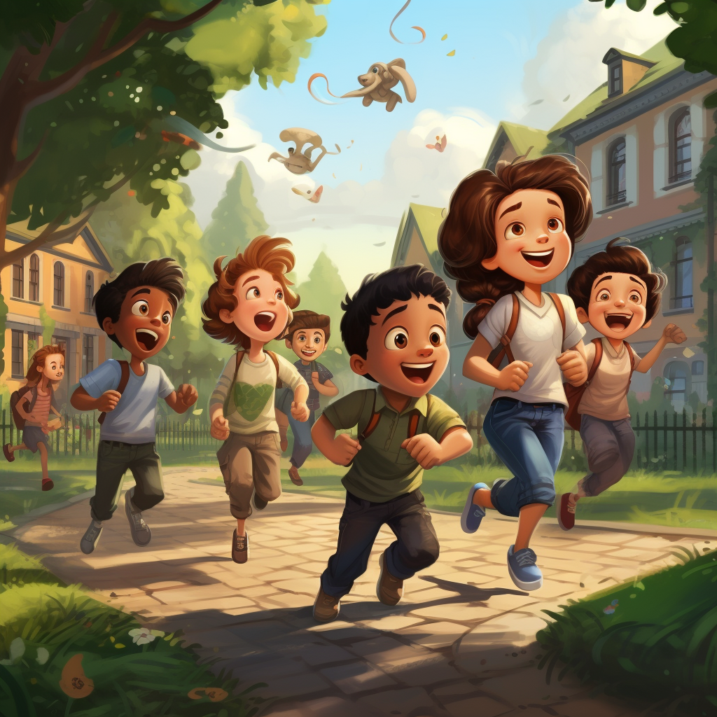 Kids playing outside cartoon