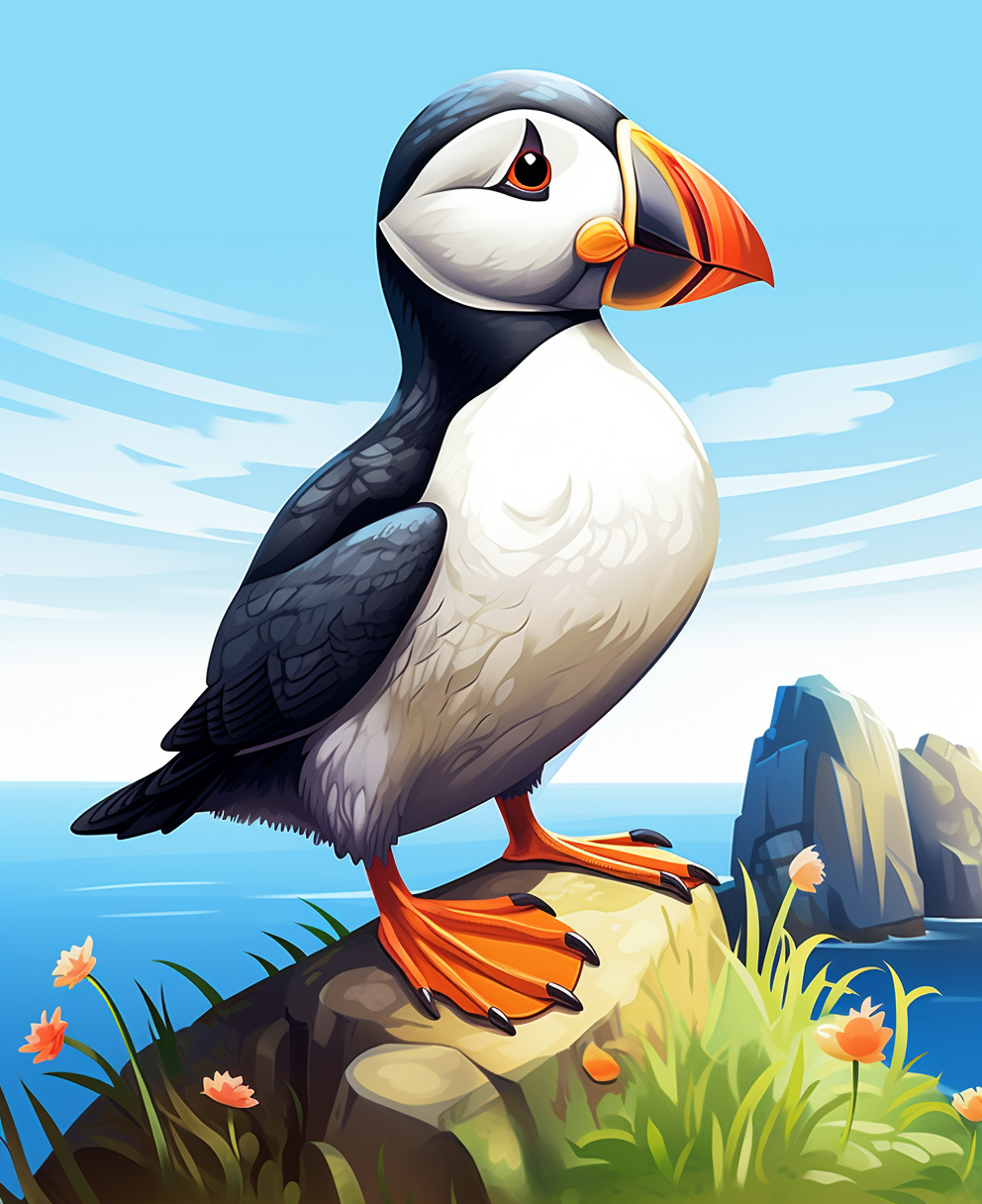 Adorable kids puffin cartoon illustration