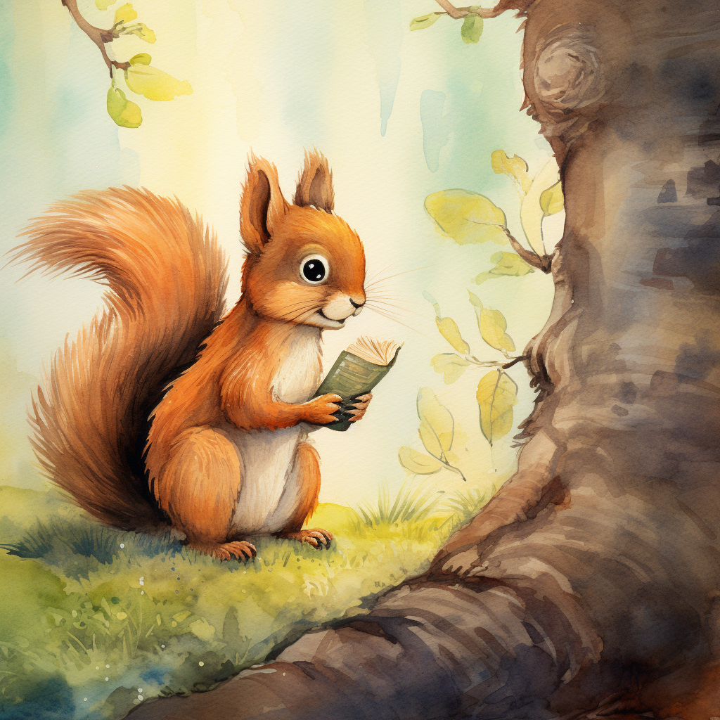 Cute squirrel giving advice in watercolor