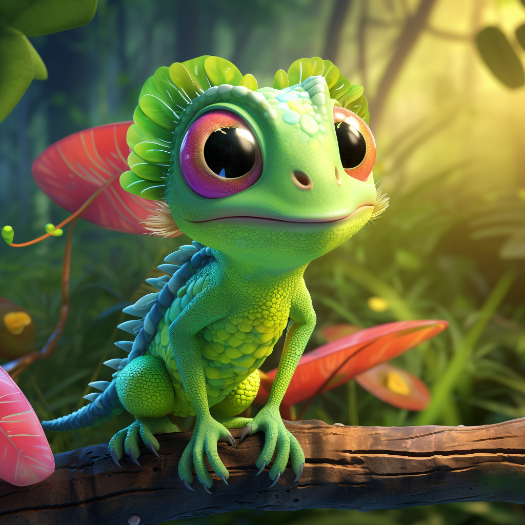 Cute chameleon in green jungle animation