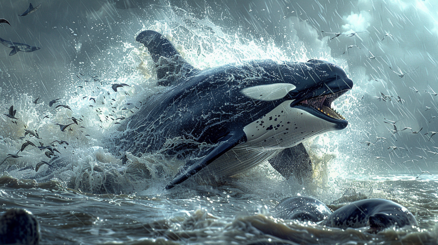 Killer whale hunting seals aggressively