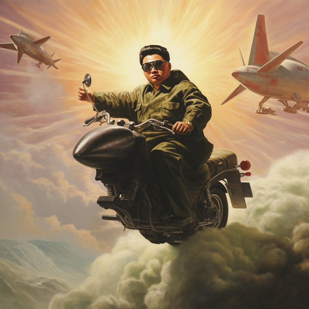 Kim Jong Il on a Flying Nuclear Bomb