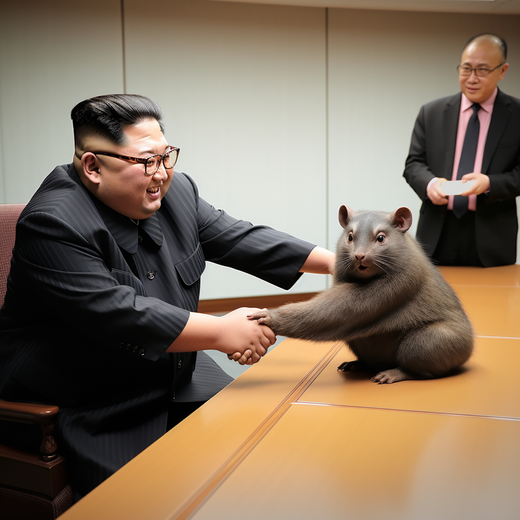 Kim Jong Un and Rat Man handshake