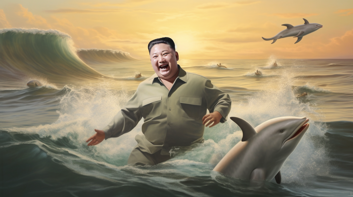 Kim Jong Un swimming with dolphins