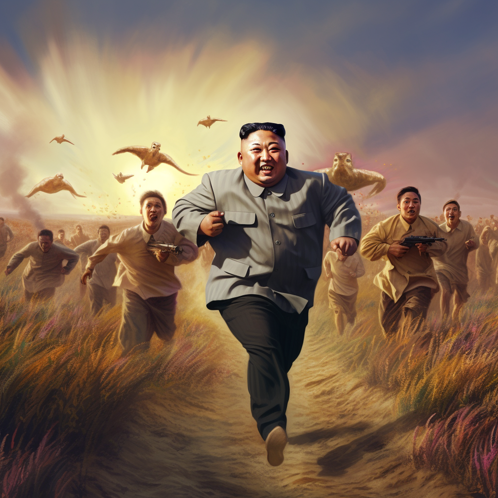 Kim Jung Un running from angry mob of women