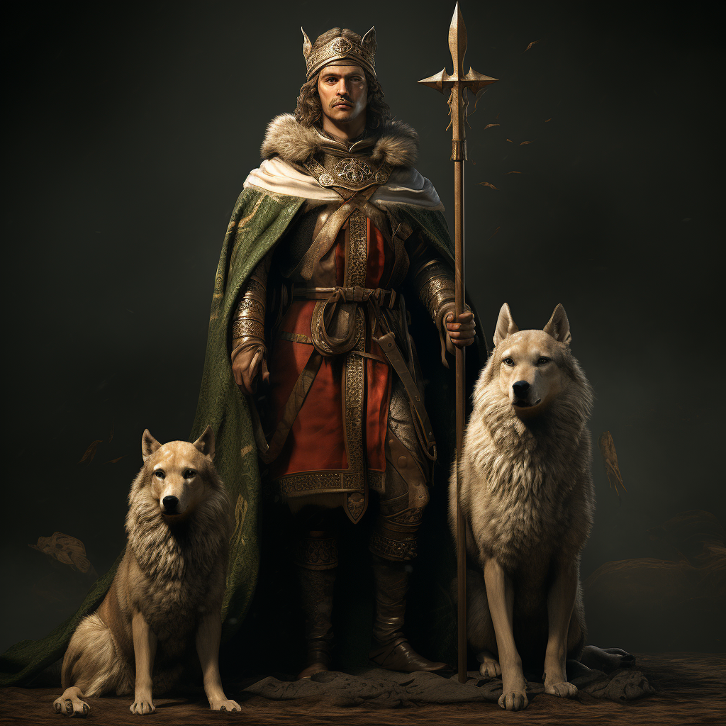 King Edmund in Ceremonial Clothes with Wolf