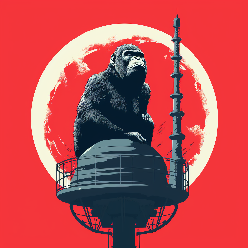 King Kong on antenna wearing red beret