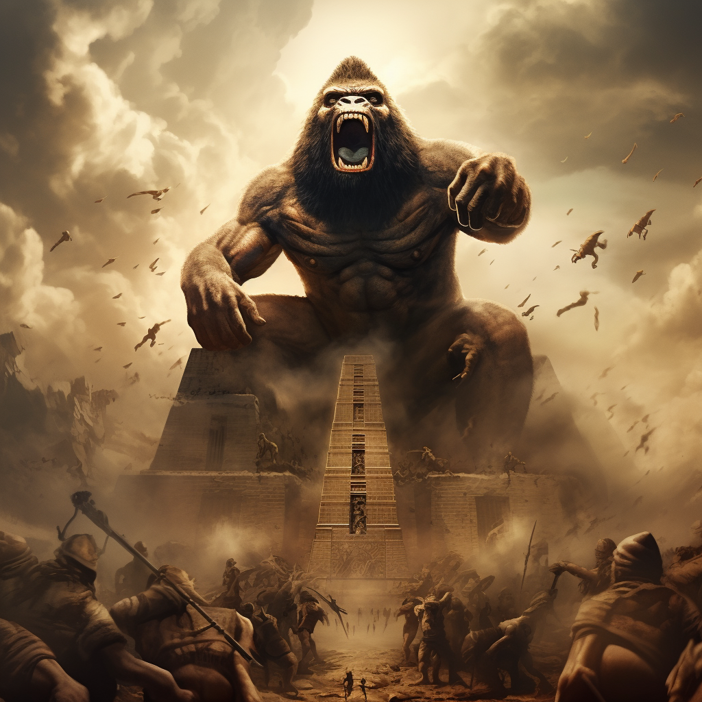 Mighty King Kong attacking pyramids