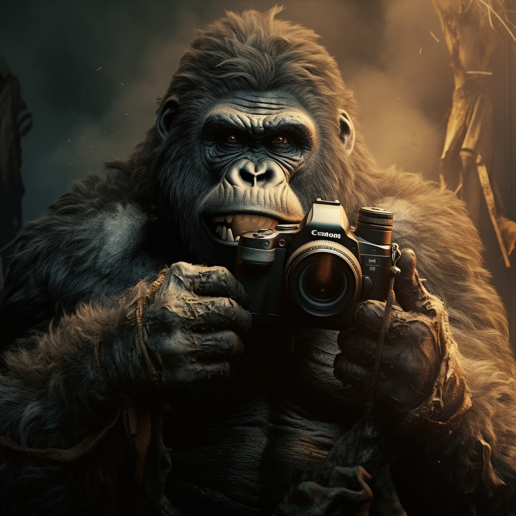 King Kong taking picture of a tiny mouse