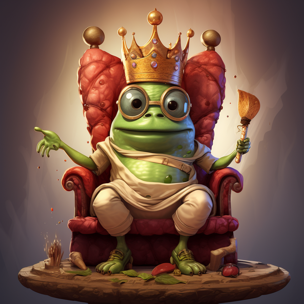 Image of a king pea sitting on a throne