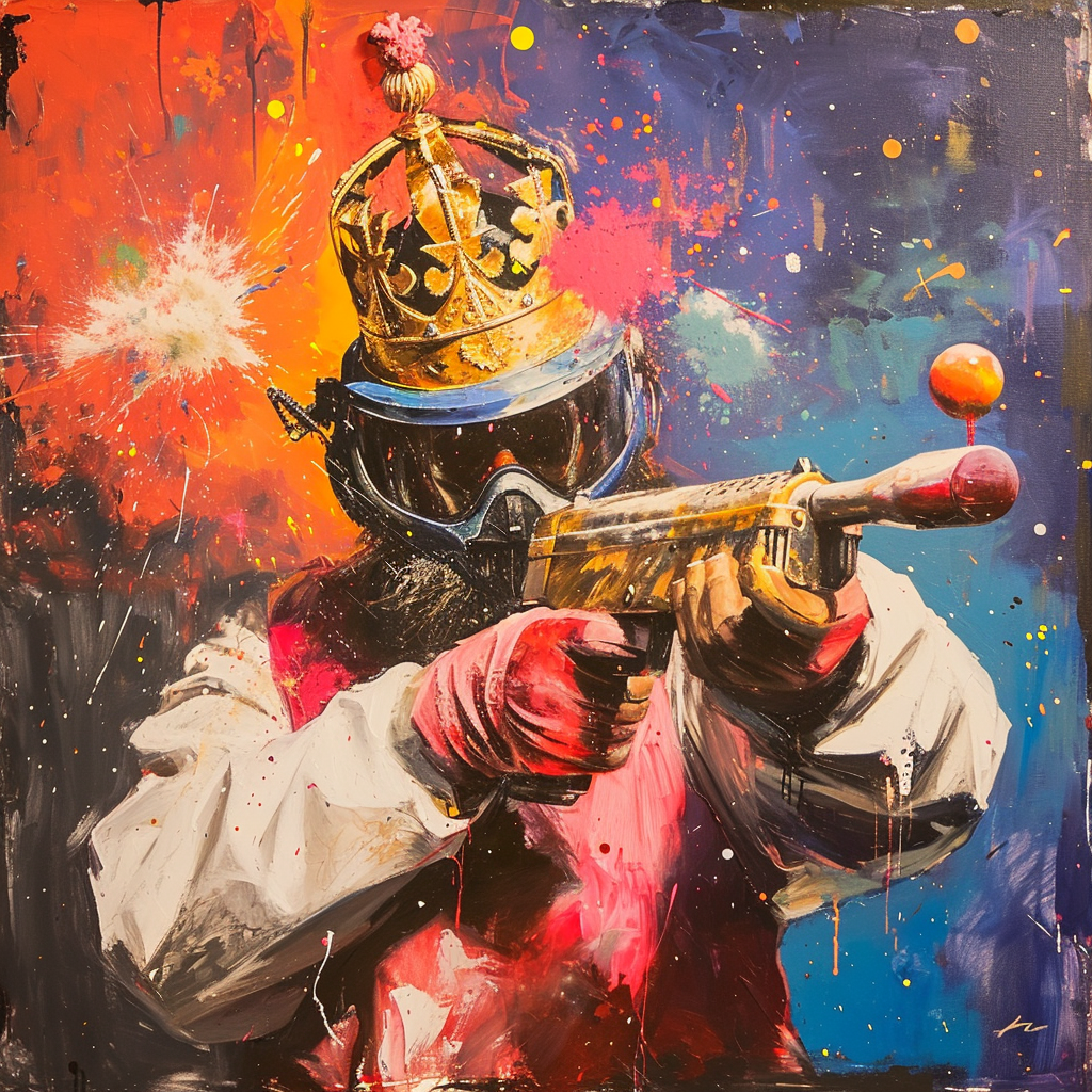 King playing paintball painted