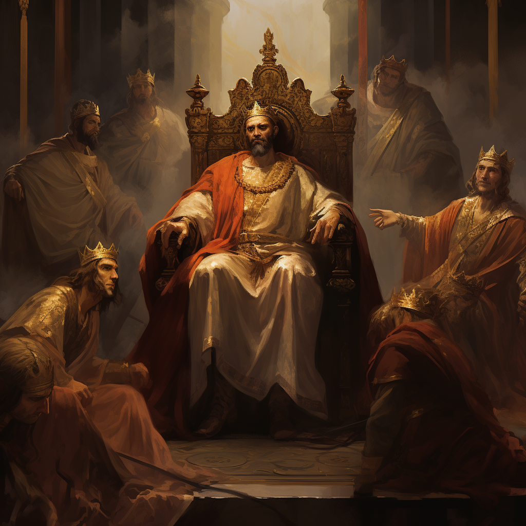 King on Throne, Surrounded by Four Loyal Servants