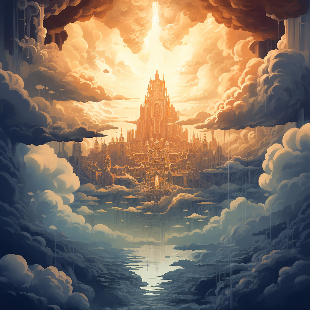 Kingdom in Heaven Illustration with Clouds and Mist