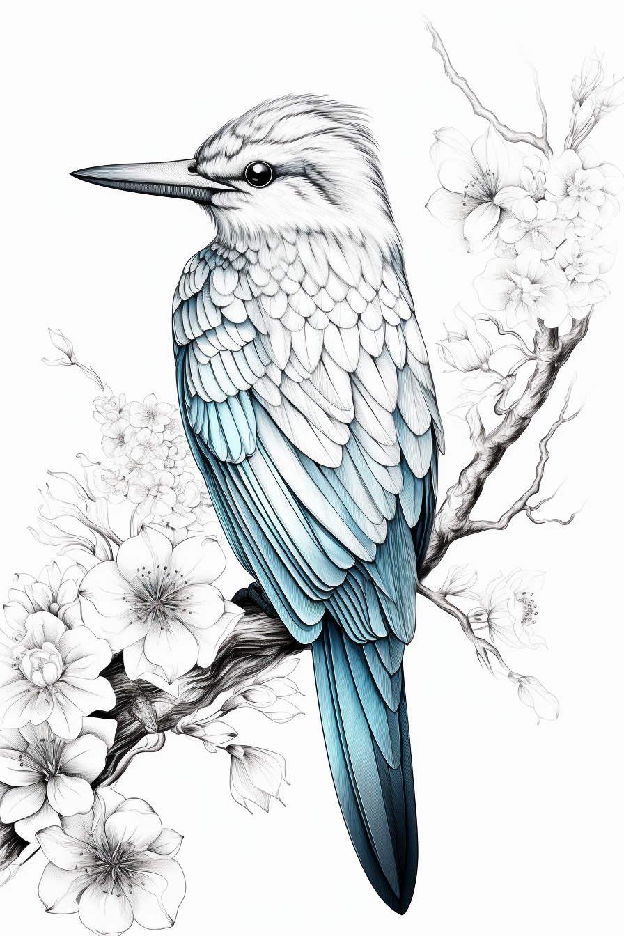 Beautiful kingfisher bird coloring page