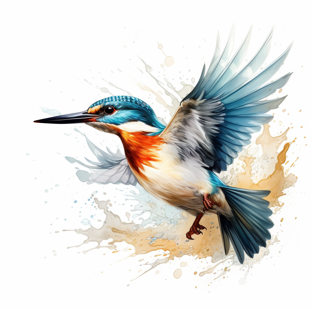 Detailed Watercolour Kingfisher in Flight