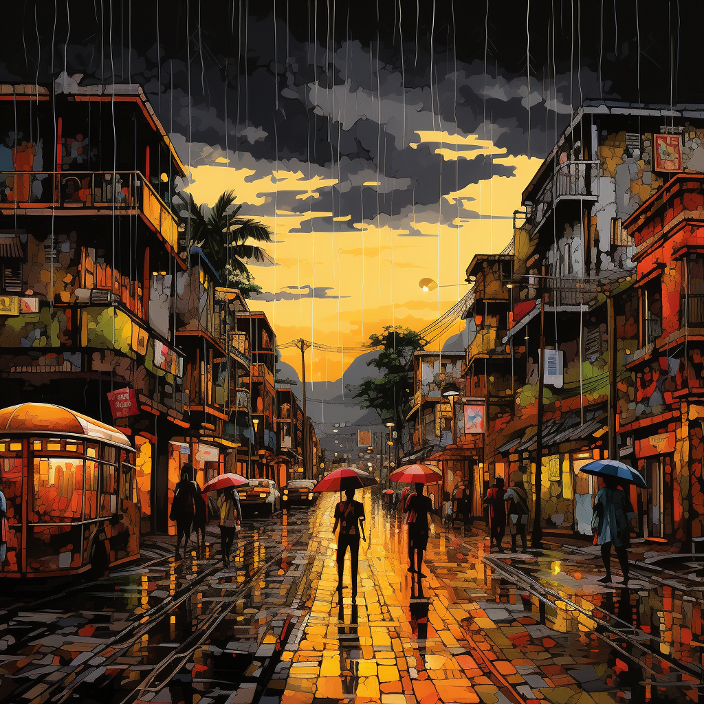 Vibrant cityscape under raining skies in Kingston Jamaica