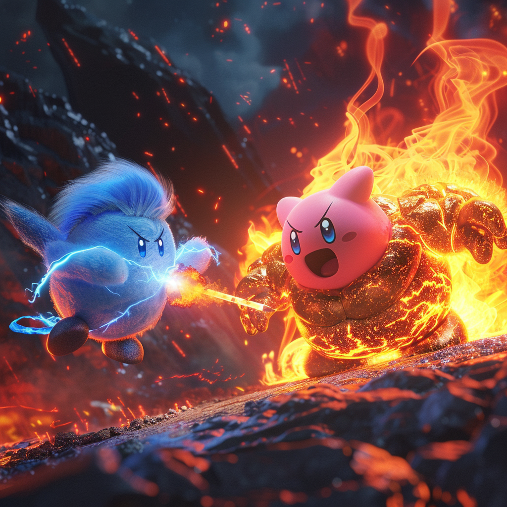 Kirby fighting fire boss Nintendo