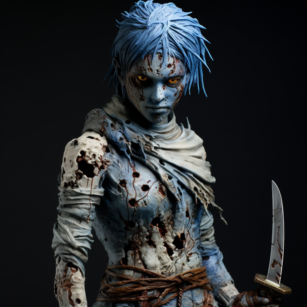 Assassin with Blue Eyes and Slim Figure Holding a Knife