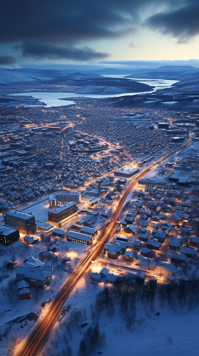 Breathtaking winter view of Kiruna City in Sweden