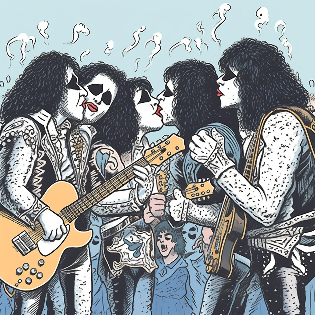 Cartoon of Kiss playing show at Hospice