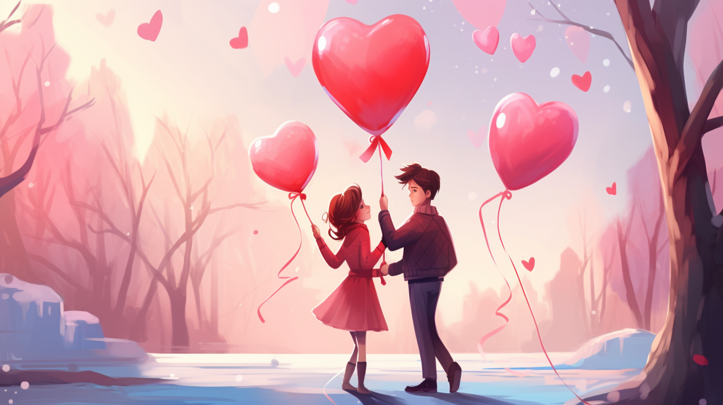 Young couple kissing with heart balloon