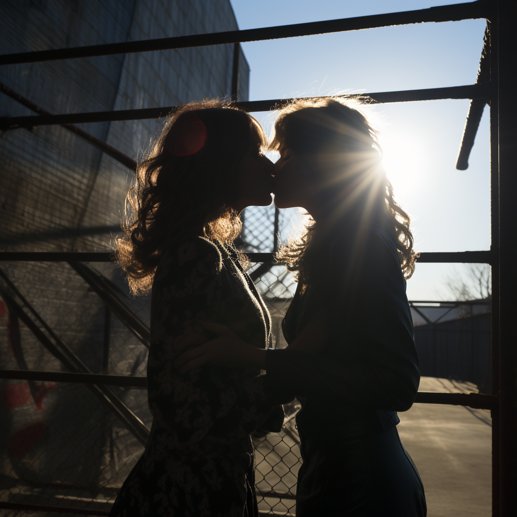 Shadows of two kissing girls