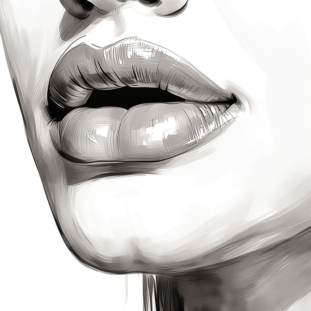 Sketch of kissing lips in black and white