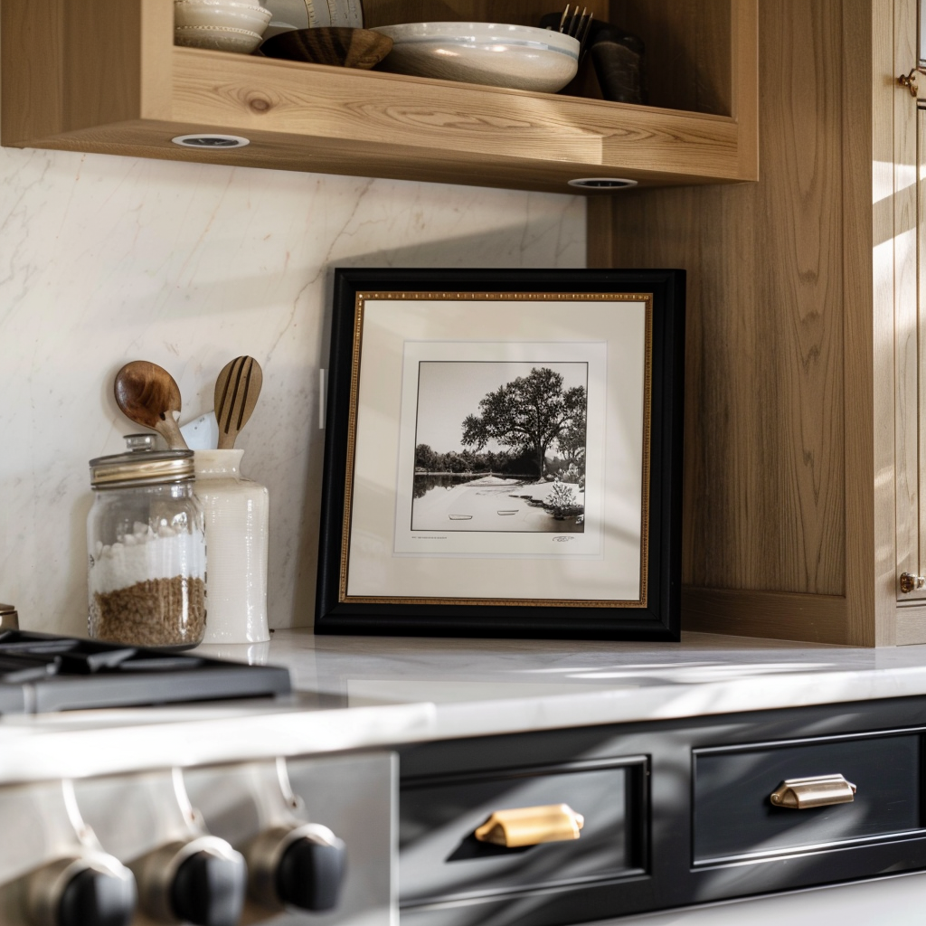 Picture frame on kitchen counter