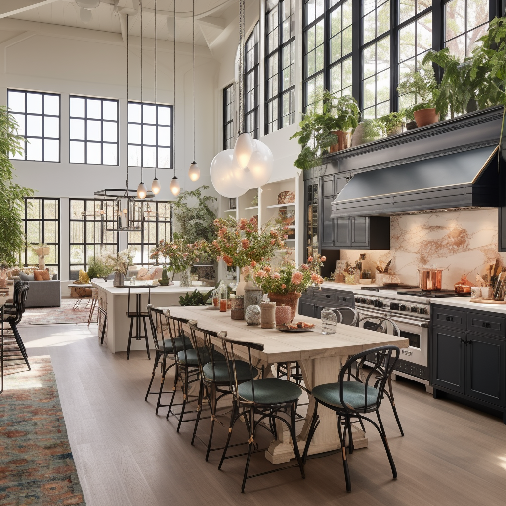 Kitchen with High Ceilings and Memphis Transitional Decor