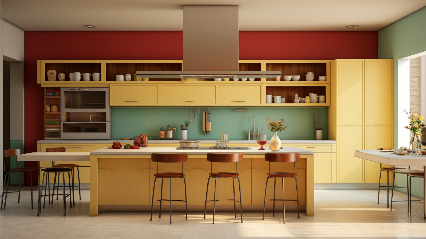 L shape kitchen set with yellow interior