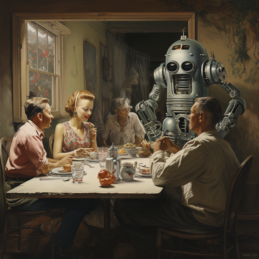 Humanoid robots dining together