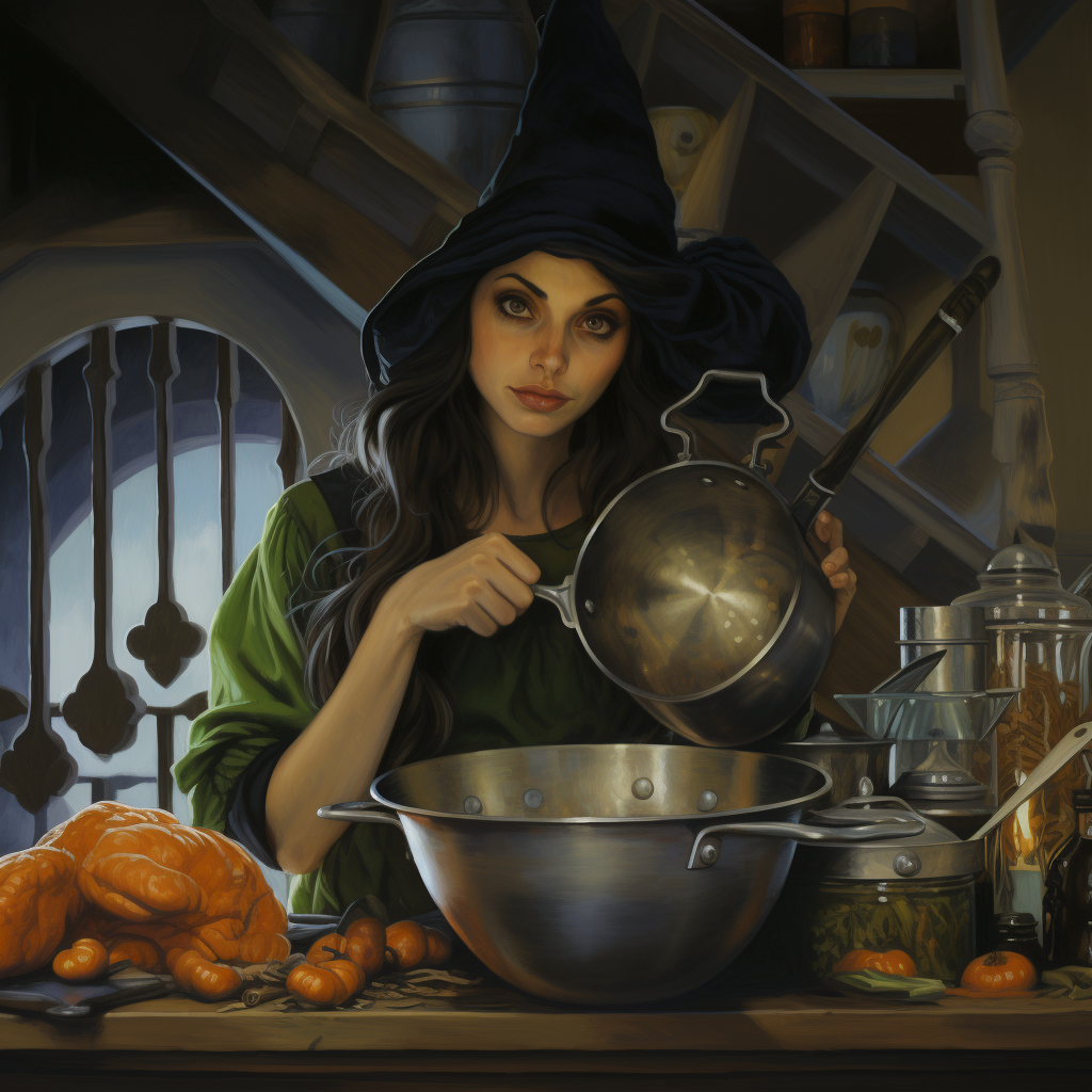 Kitchen witch with cooking utensils