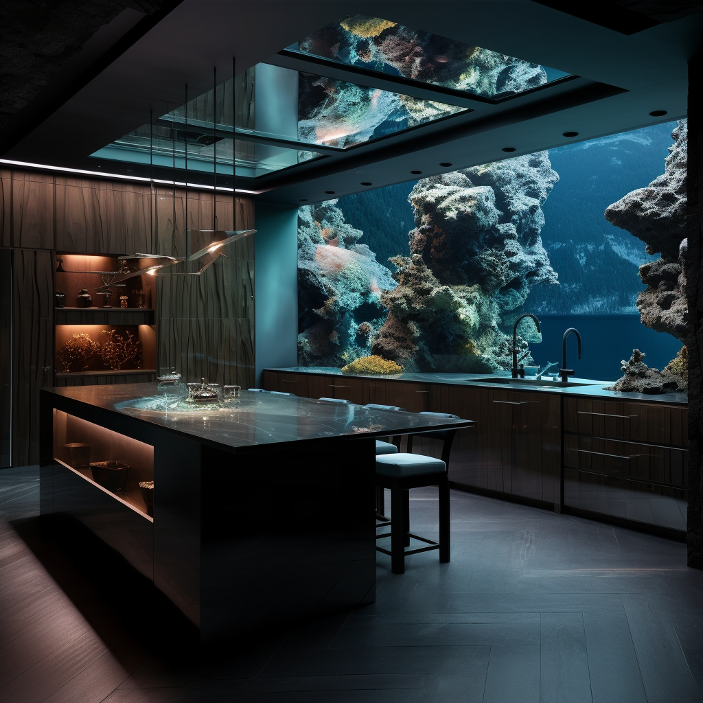 Kitchen with Aquarium in Mansion