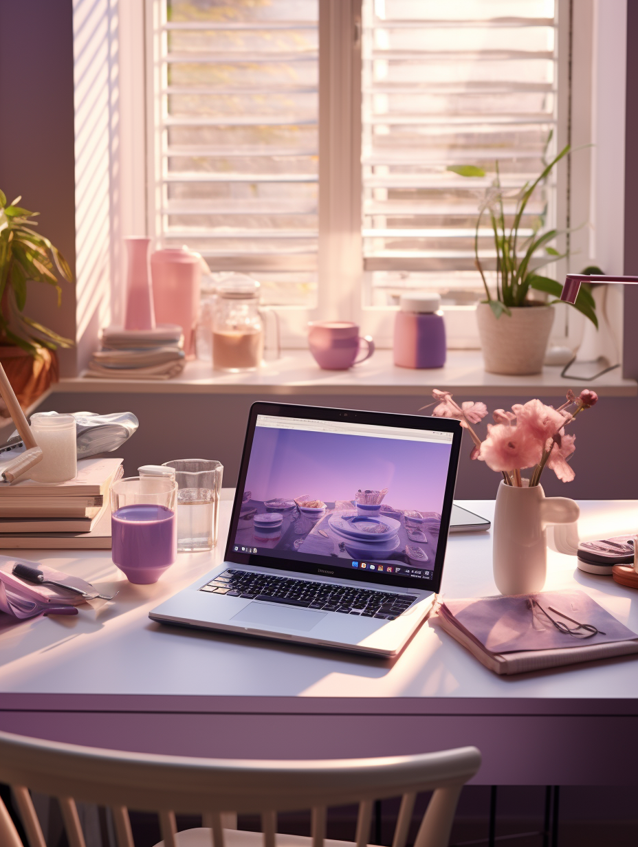 Bright and Airy Kitchen Workspace with Laptop