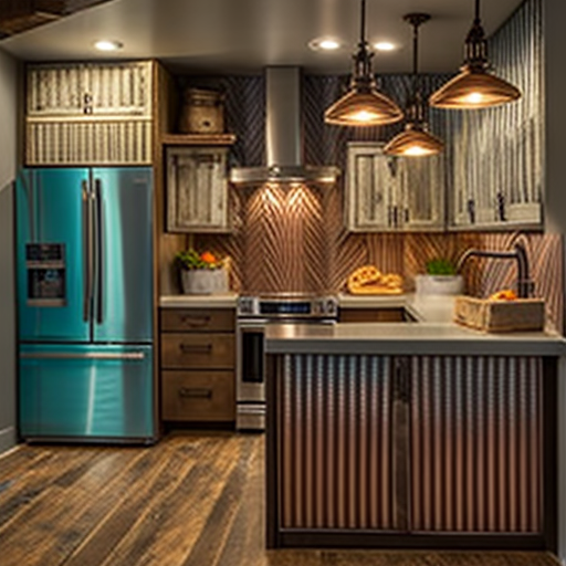 Kitchen with Vertical Corrugated Metal Cabinets