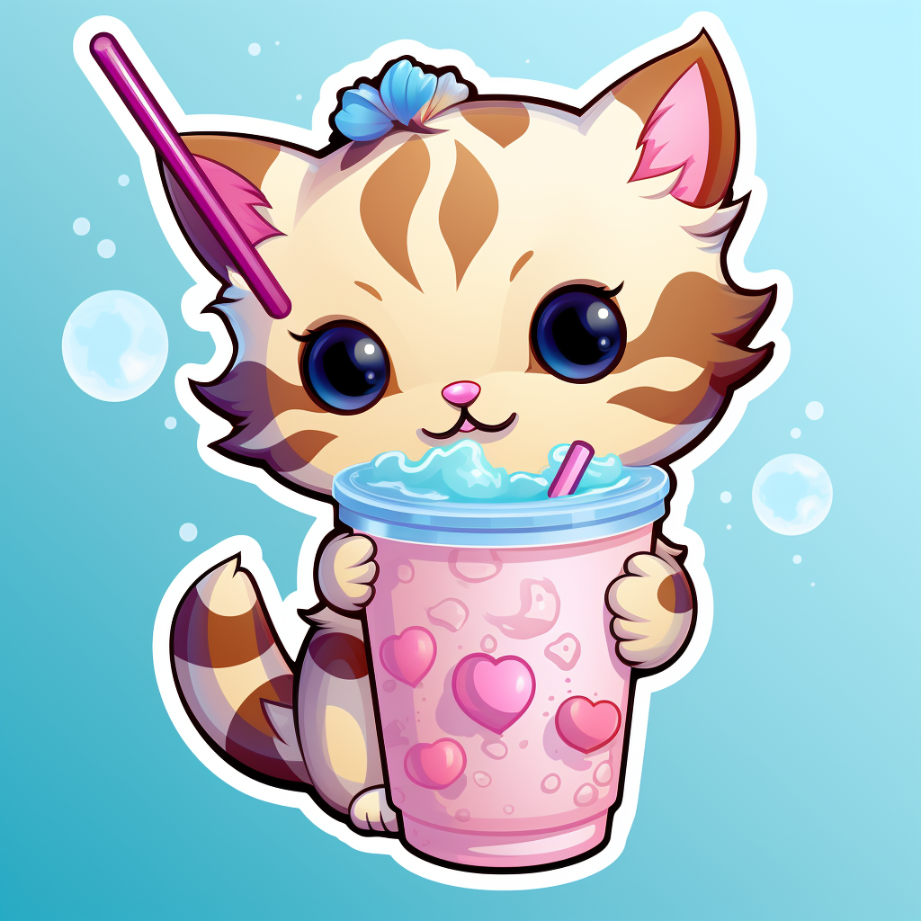 Cute kitten drinking boba tea