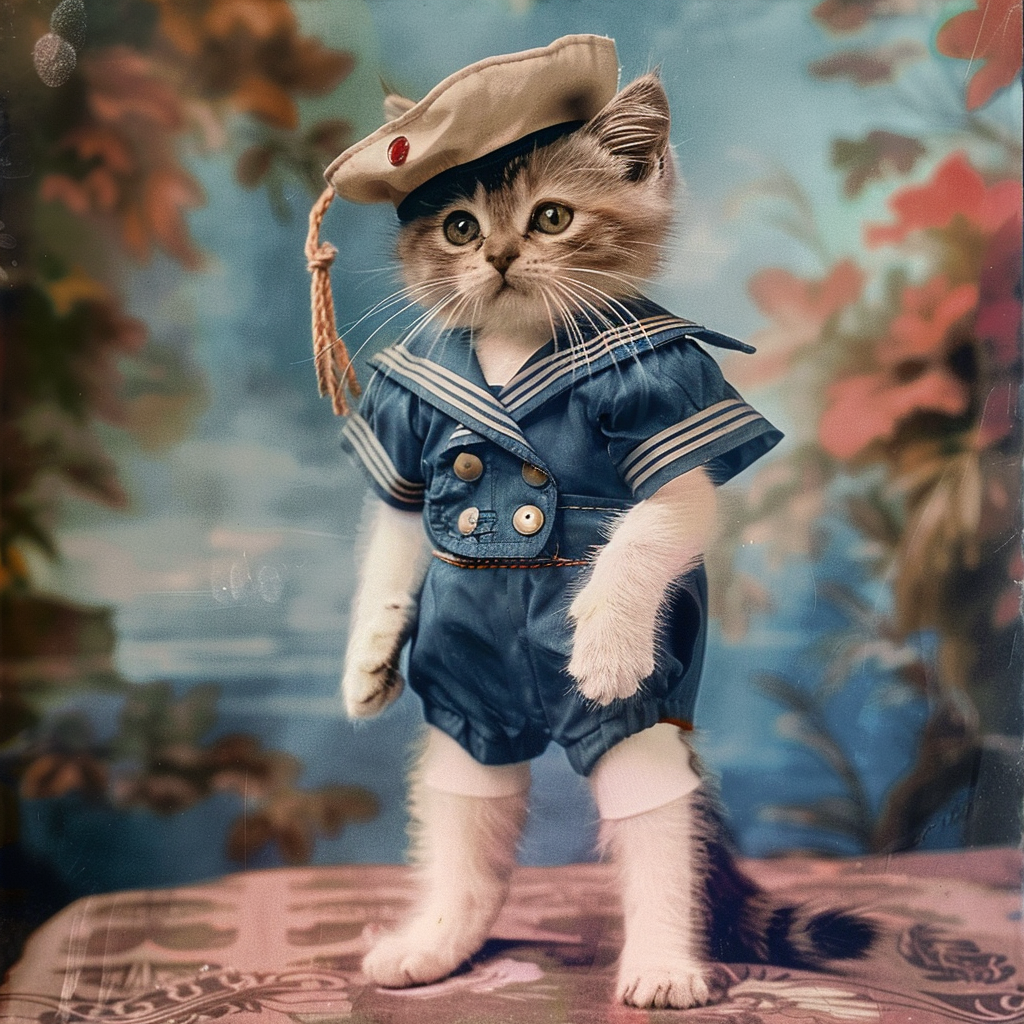 cute kitten in sailor outfit