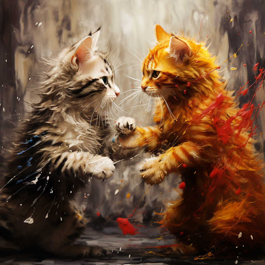 Two cats engaging in a fierce fight