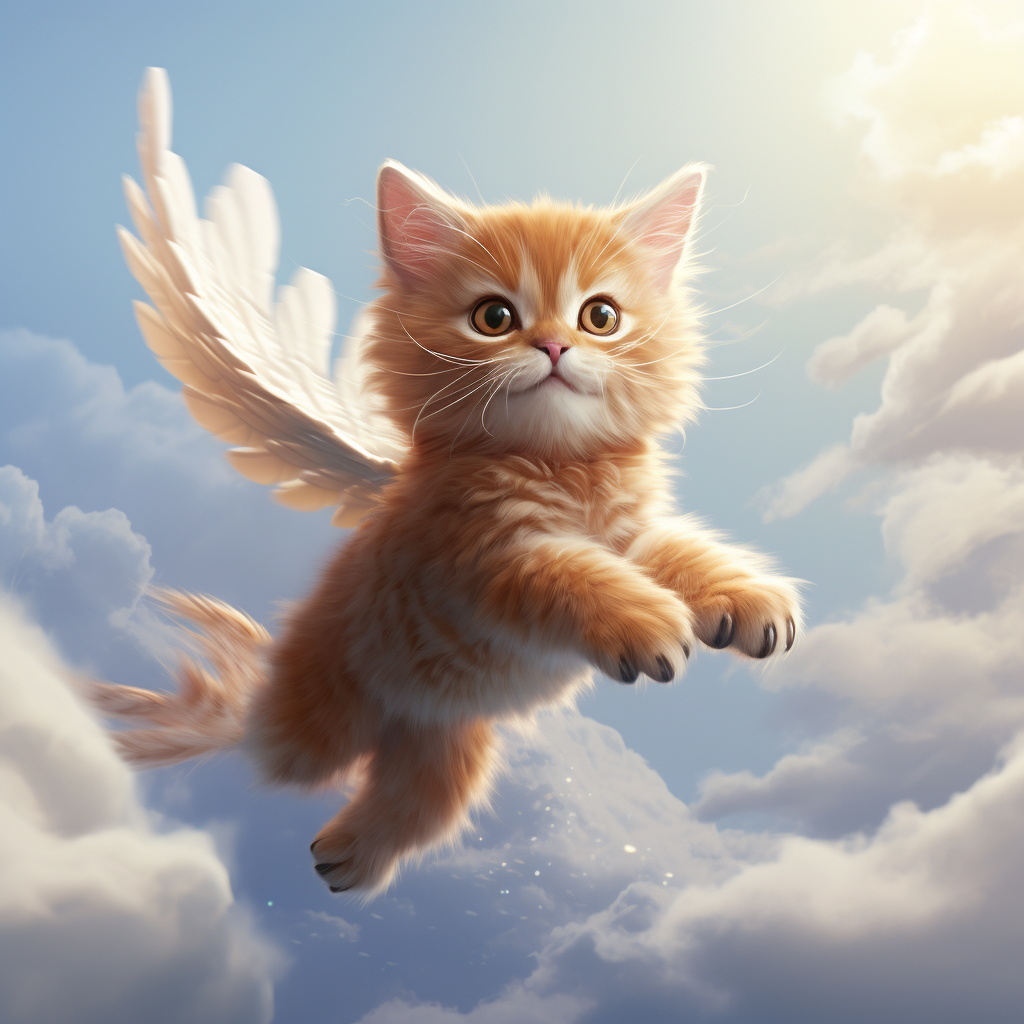 Cute kitty flying with wings