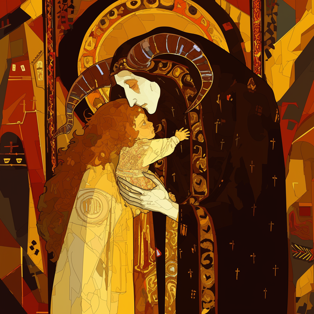 Scary Klimt Style Devil Giving Baby to Pope