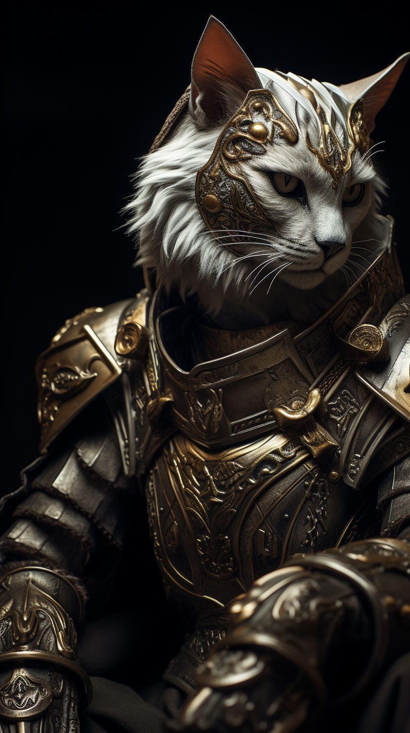 Finely detailed kneeling cat knight