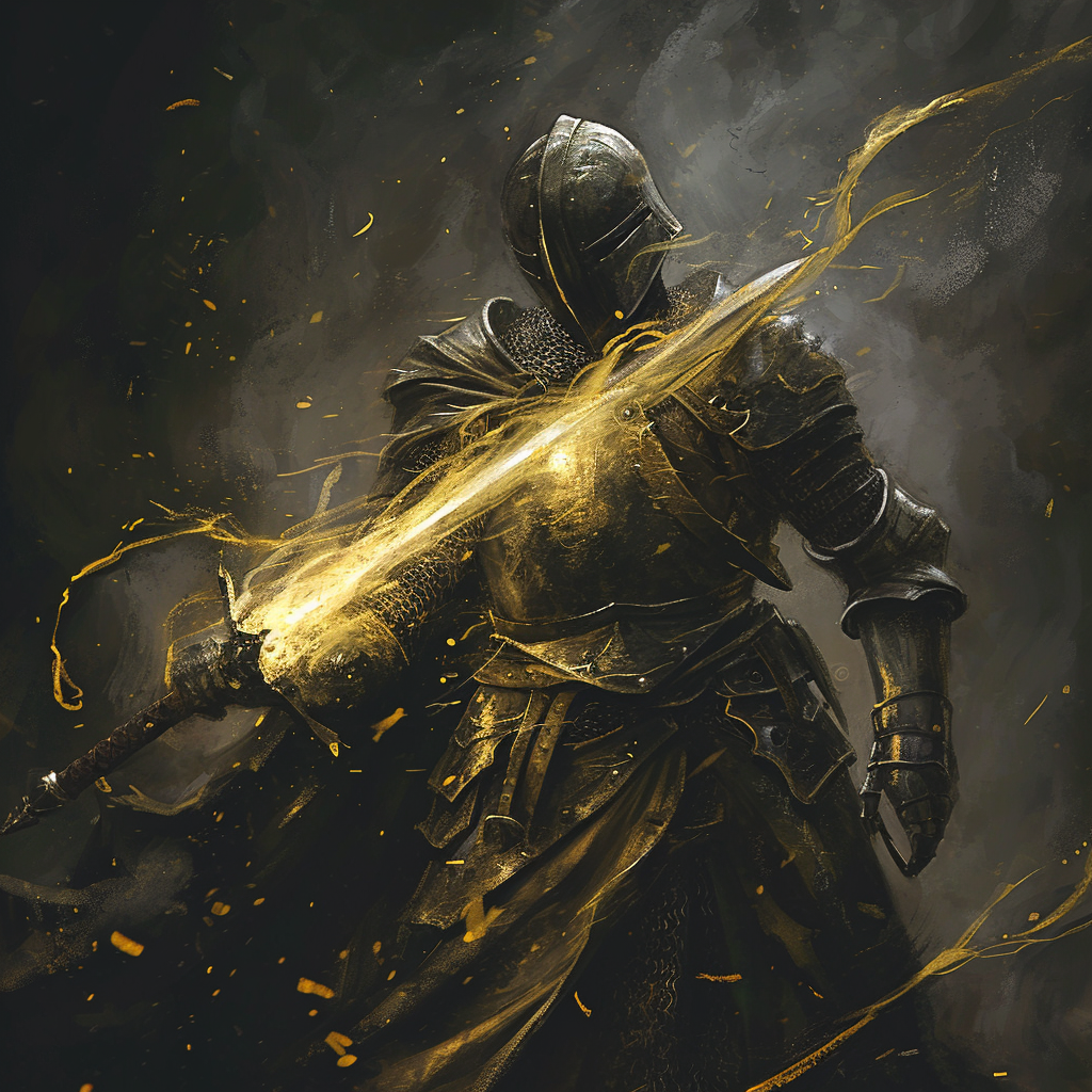 Knight holding a banner with magic effect